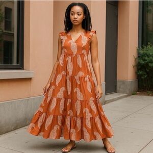 Wonderly Copper Printed Tiered Maxi Dress